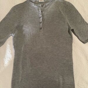 AG Adriano Goldschmied Gray Henley 3/4 Sleeve Cotton Cashmere Sweater Medium